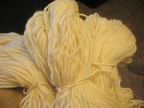 Skeins of un-dyed wool ready for dyeing.