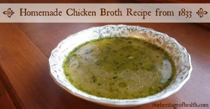 Bowl full of homemade chicken broth.