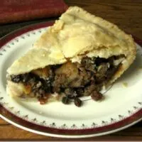 Slice of mincemeat pie on plate.