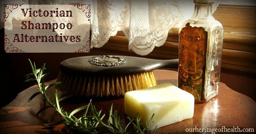 Old antique hair brush with antique bottle, bar of soap, and rosemary sprig on a table.