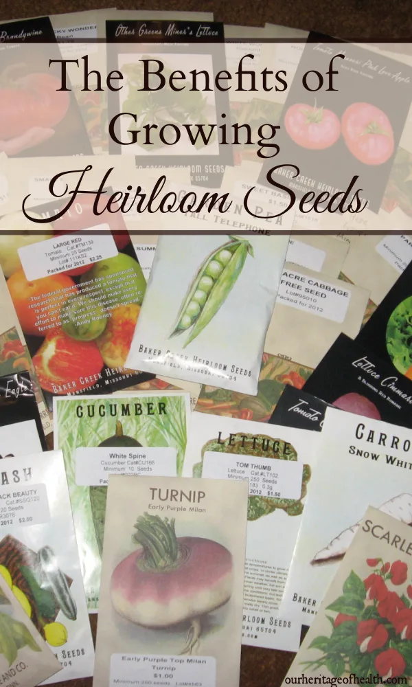 Many different seeds packets for all sorts of heirloom vegetable varieties.
